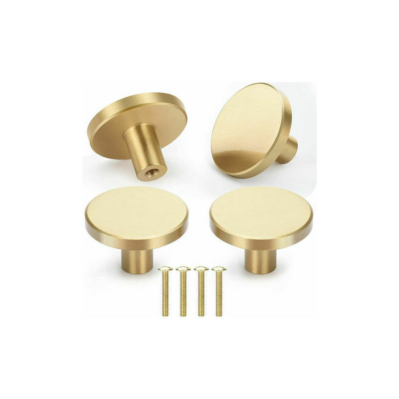 4x Gold Brushed Brass Round Furniture Handle for Cabinet Drawer Cupboards 20x33mm