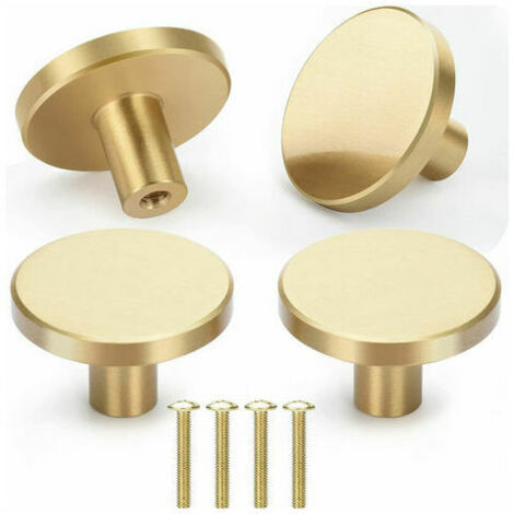 4x Gold Brushed Brass Round Furniture Handle for Cabinet Drawer Cupboards 20x33mm