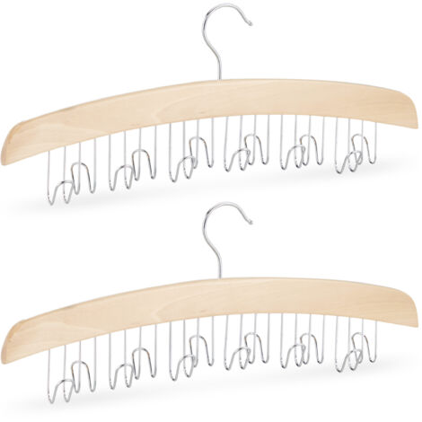 4x Grucce Portacinture da Armadio, Ganci per 12 Cinture Ciascuna, Legno di Loto, HxLxP 17x43x5 cm, Naturale e Argento