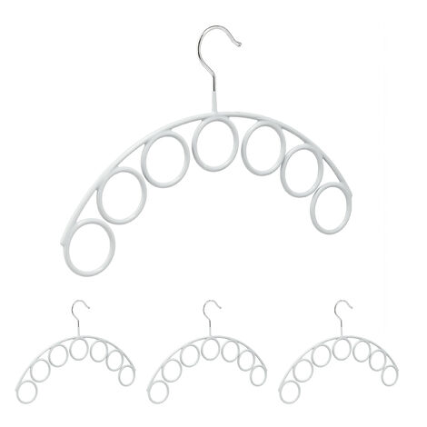 4x Gruccia per Sciarpe, Metallo e Gomma, 7 Anelli Appendi Scialli, Foulard, Antiscivolo, Ø 5 cm, Grigio Chiaro