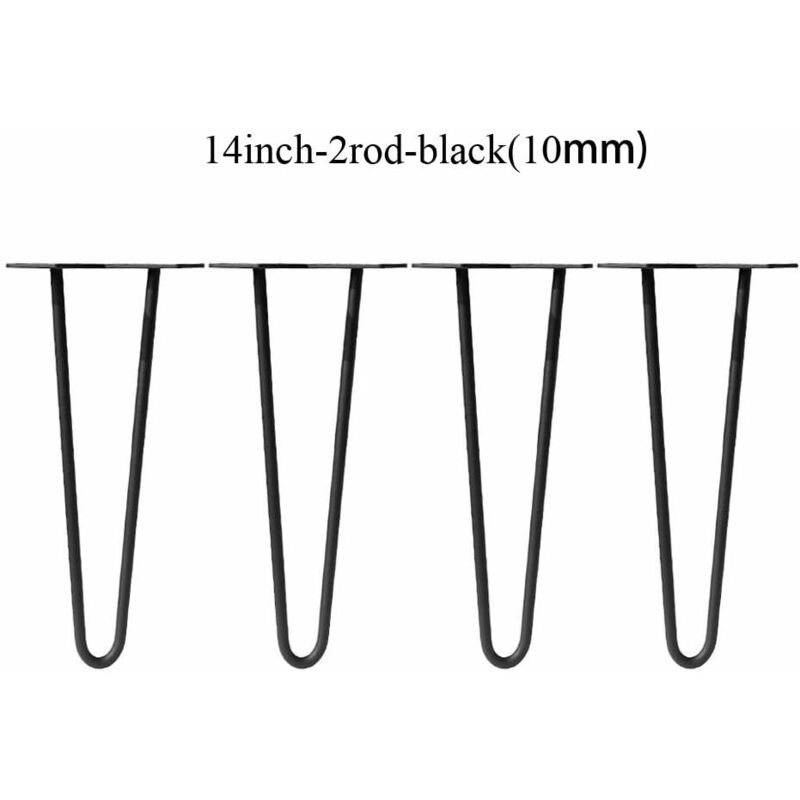 4X Hairpin Table Legs for Coffee Table, Cabinet, Nightstand - 14inch/36cm 2Rods 10mm Steel, Black - Can Support Huge Loads - Mid Century Modern Style