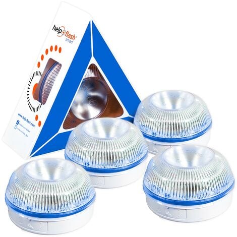 4x HELP FLASH Smart - luz de emergencia AUTÓNOMA, señal v16 de preseñalización de peligro y linterna, homologada, normativa DGT, V16, con base imantad