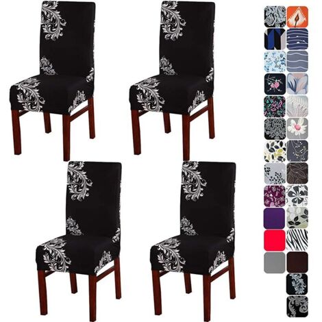 4X Housses De Chaise Salle à Manger Couvertures Étendue Housse Élastique Étirable Chaises Spandex Couverture Protecteur pour La Salle Manger Mariage Fête D'hôtel Noir Blanc Aile,