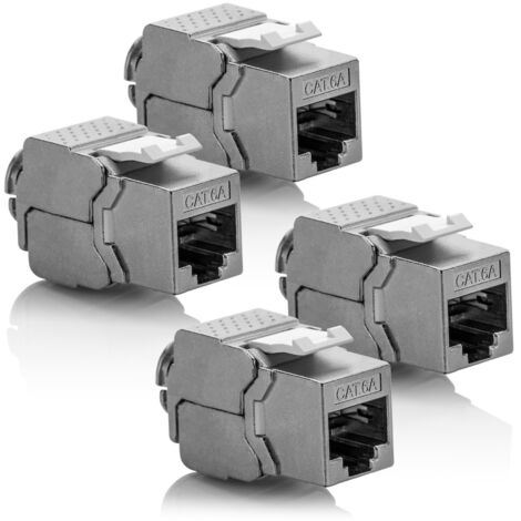 4x Keystone Module CAT 6a Jack - Shielded STP RJ45 Connector Snap-In Installation Mounting Raw Cable CAT 500Mhz 10GBit/s