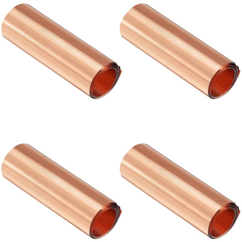 Image of 4X Kupfer Blech Rolle, Metall Folien Platte 1000 mm x 100 mm x 0,01 mm