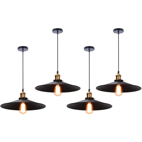 4X Lampada a Sospensione, Lampadario da Soffitto con Ø36cm Paralume, Illuminazione con Bronzo E27 per Cucina Isaland Camera da Letto (Nero)