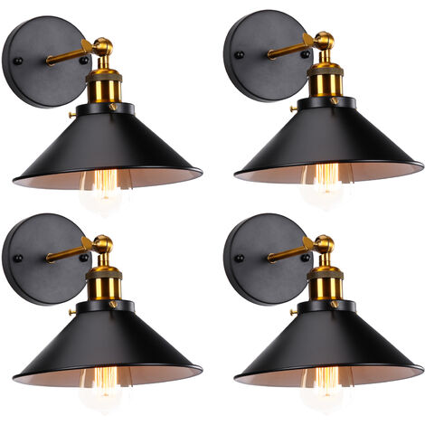4X Lampada da Parete Interni, Industriale Stile Applique con Ø22cm Paralume, Illuminazione da Parete Regolabile 180° per Soggiorno Camera da Letto Corridoio (Nero e Bianco)