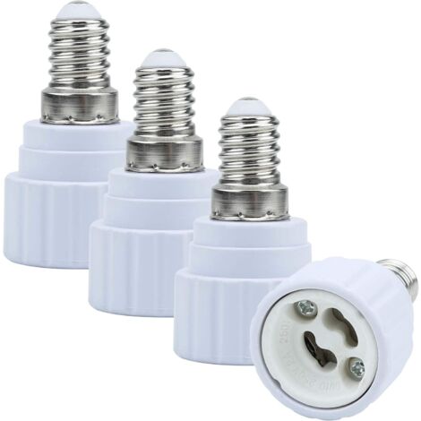 4X Lampensockel-Adapter E14 auf GU10 in Weiß – Set mit 4 Umformatierungskonvertern für LED-Leuchtmittel