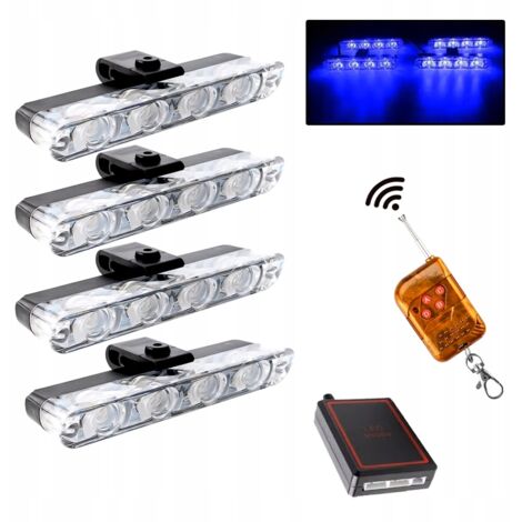 4x LED BLU FLASH SPIA DI AVVERTIMENTO TELECOMANDO STROBOSCOPICO NEL PARAURTI