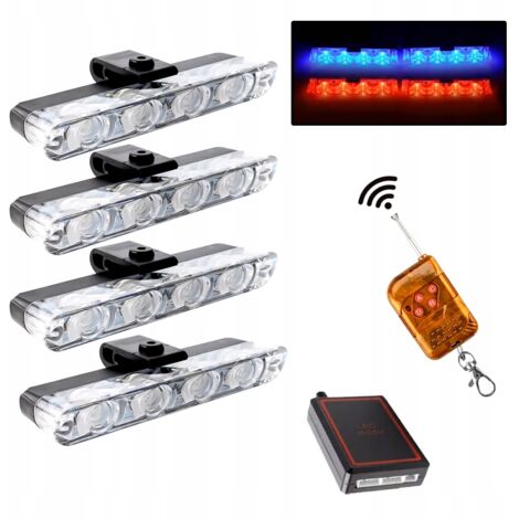 4x LED BLU ROSSO LAMPEGGIANTE SPIA TELECOMANDO 4xSMD NEL PARAURTI
