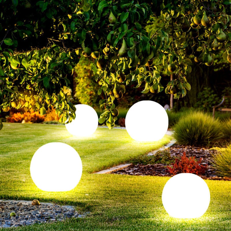 Image of Set di 4 sfere solari da esterno per lampada solare a innesto sfera solare da giardino per esterno, picchetto da terra, bianco, lampadine a led, d