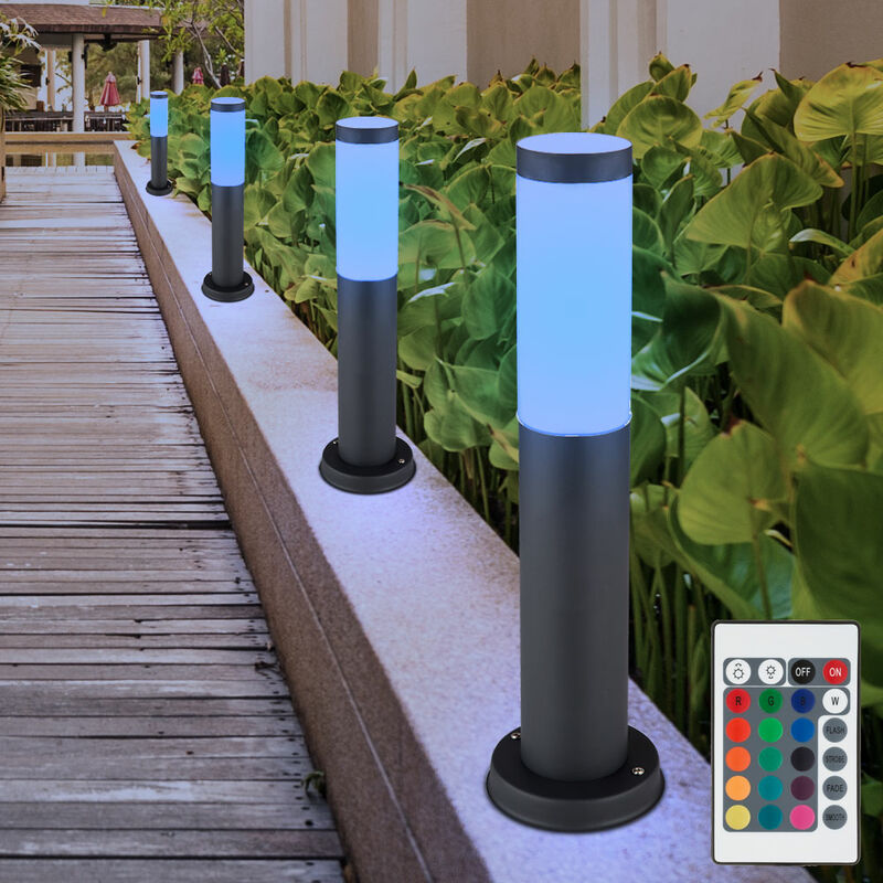Image of 4x luci da esterno a LED RGB antracite TELECOMANDO lampade da giardino in acciaio inox con zoccolo DIMMERABILE