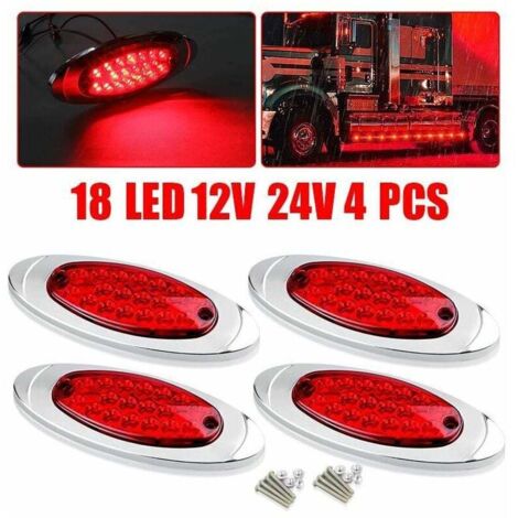 4x Luci di posizione laterali rosse a 18 LED per camion rimorchi camper luci di ingombro 12V
