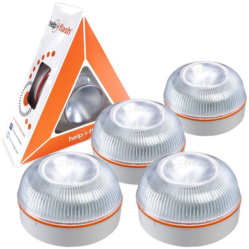 

4x HELP FLASH - luz de emergencia AUTÓNOMA, señal v16 de preseñalización de peligro y linterna, homologada, normativa DGT, V16, con base imantada,
