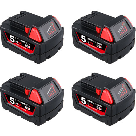 4X M18B5 18V 5.0Ah Ersatzakku für Milwaukee M18 18Volt Akku 48-11-1860 M18B 48-11-1850 48-11-1852 48-11-1820 48-11-1860 48-11-1828