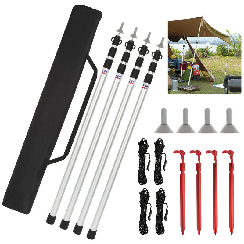 4x Mâts de tente tige de tente Tige de tente Tige de relevage pour tentes Rod Tige d'auvent Tarp 87-234cm