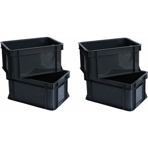 4x Mini caisse rangement plastique Anthracite ARTECSIS / 11L - 35x24x18cm / Bac plastique - Rangement Bureau Buanderie Cuisine - Anthracite