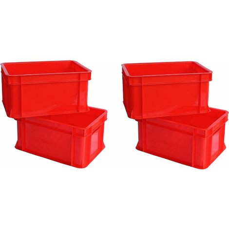4x Mini caisse rangement plastique Rouge ARTECSIS / 11L - 35x24x18cm / Bac plastique - Rangement Bureau Buanderie Cuisine - Rouge