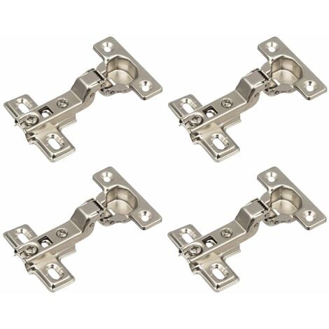 4x Mini charnière invisible angle d'ouverture 95° avec embase H0 pour pose en semi-applique sans amortissement Placard Cuisine Salle de bain Fixation Complète Ouverture Fermeture Plaque Réglable Ajust