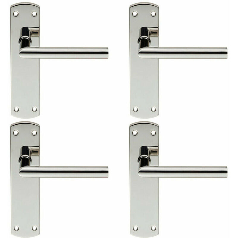 Loops - 4x Mitred Lever Door Handle on Latch Backplate 172 x 44mm Polished Steel