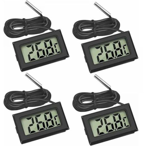 (4X Negro) Mini termómetro digital LCD con sonda de temperatura, sensor de temperatura, comprobador para refrigerador, congelador, acuario