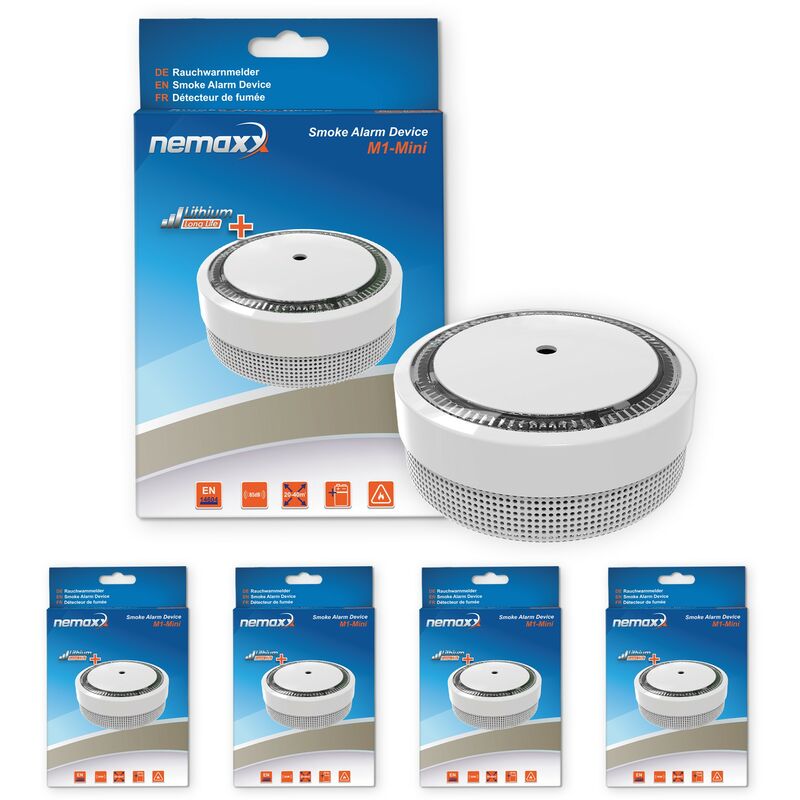 

4x Detector de humo M1-Mini sensibilidad fotoeléctrica - con batería de litio tipo DC3V - conforme la norma DIN EN14604 & Vds - blanco - Nemaxx
