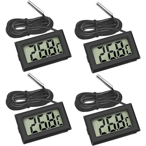 (4X Noir) Mini Digital LCD Thermomètre Température avec Sonde de Température Capteur Testeur pour Réfrigérateur Congélateurs Aquarium