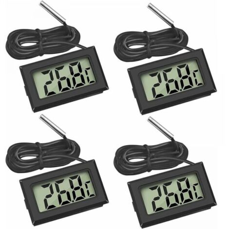 (4X Noir) Mini Digital LCD Thermomètre Température avec Sonde de Température Capteur Testeur pour Réfrigérateur Congélateurs Aquarium