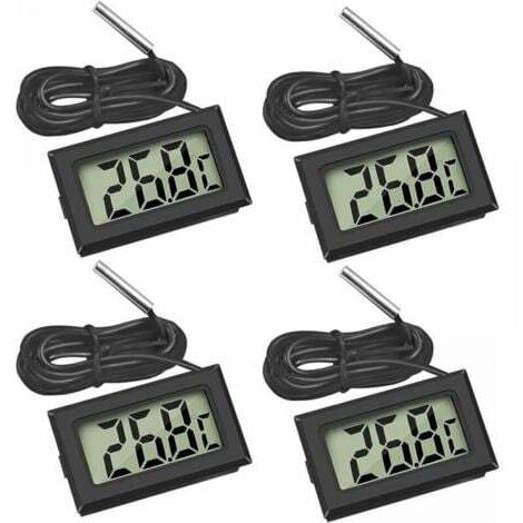 (4X Noir) Mini Digital LCD Thermomètre Température avec Sonde de Température Capteur Testeur pour Réfrigérateur Congélateurs Aquarium