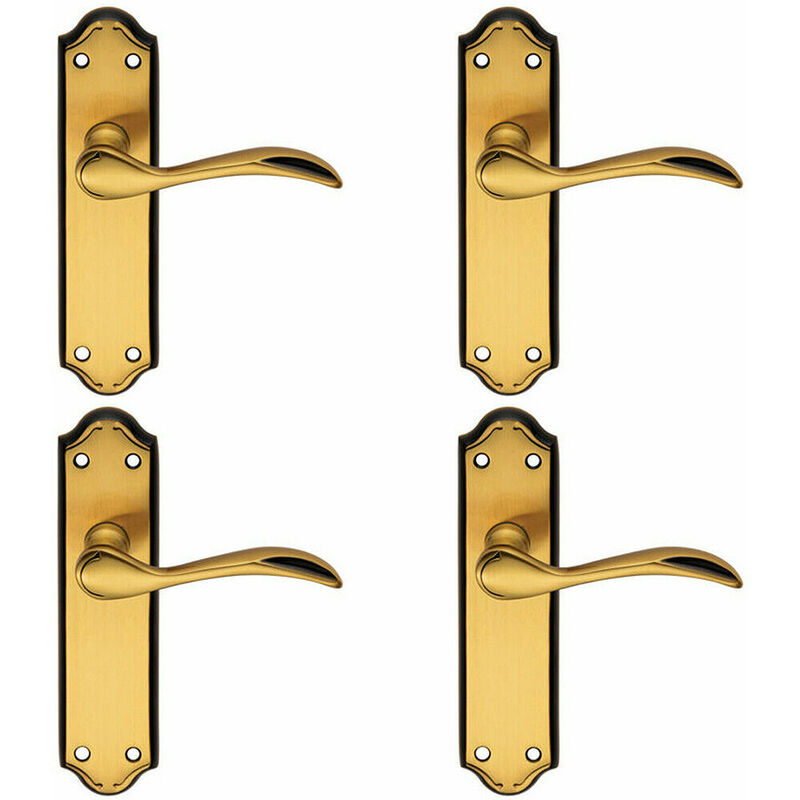 4x pair Curved Door Handle Lever on Latch Backplate 180 x 45mm Florentine Bronze