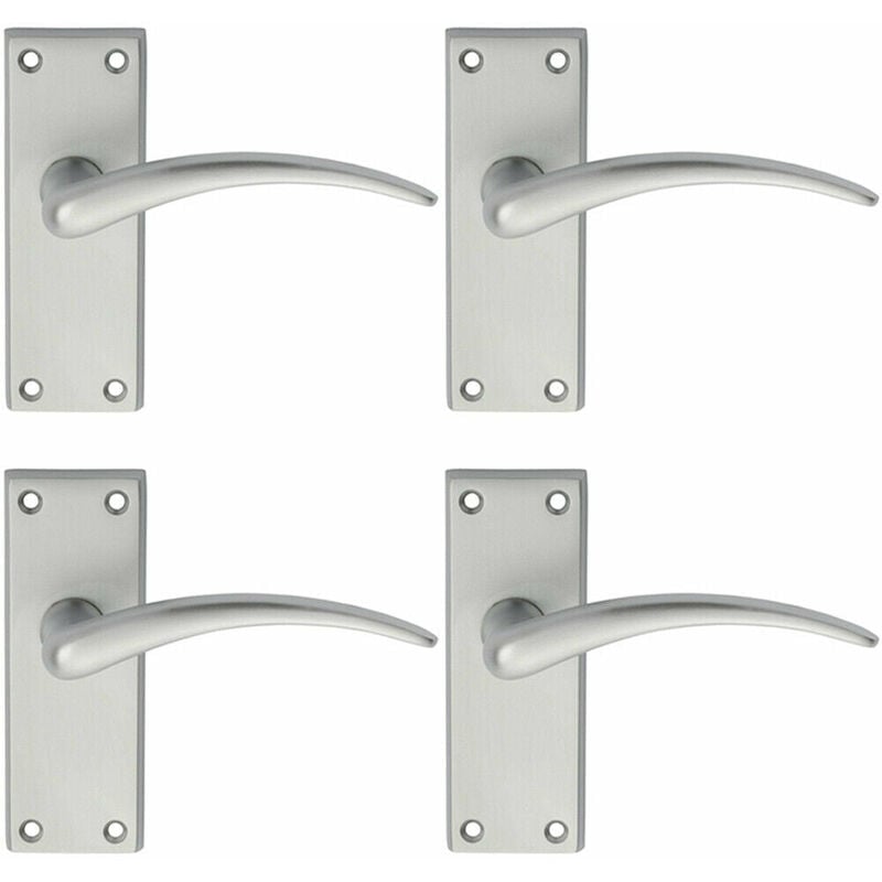 4x pair Slim Arched Door Handle on Latch Backplate 150 x 43mm Satin Chrome