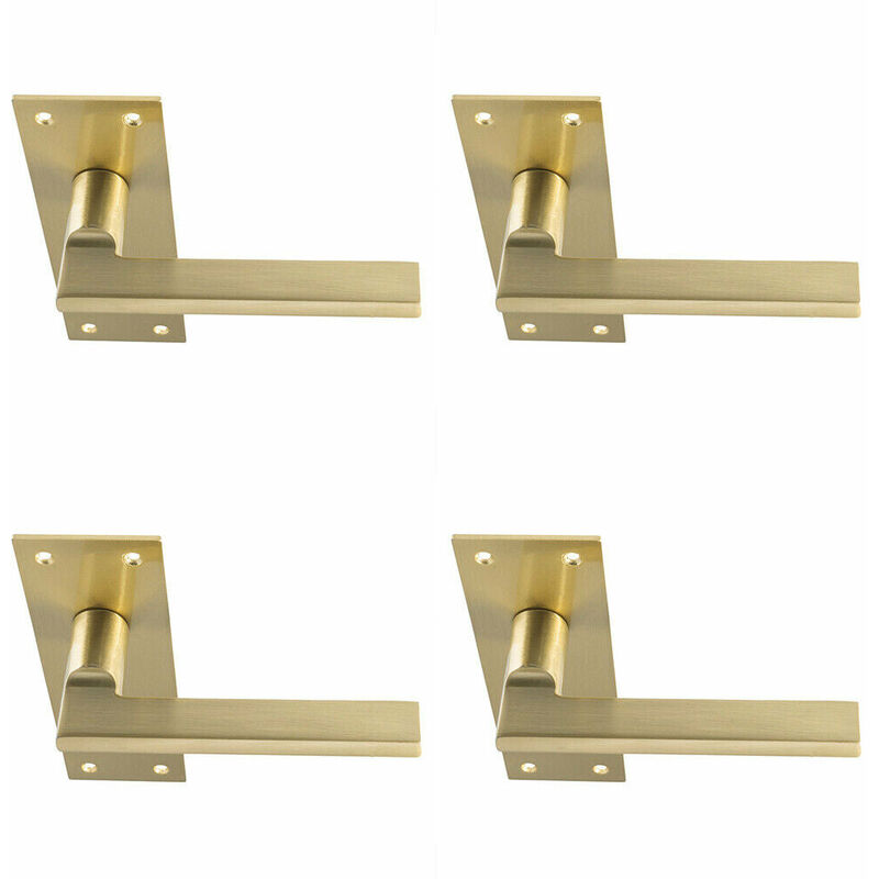 4x pair Straight Bar Handle on Slim Lock Backplate 150 x 50mm Satin Brass