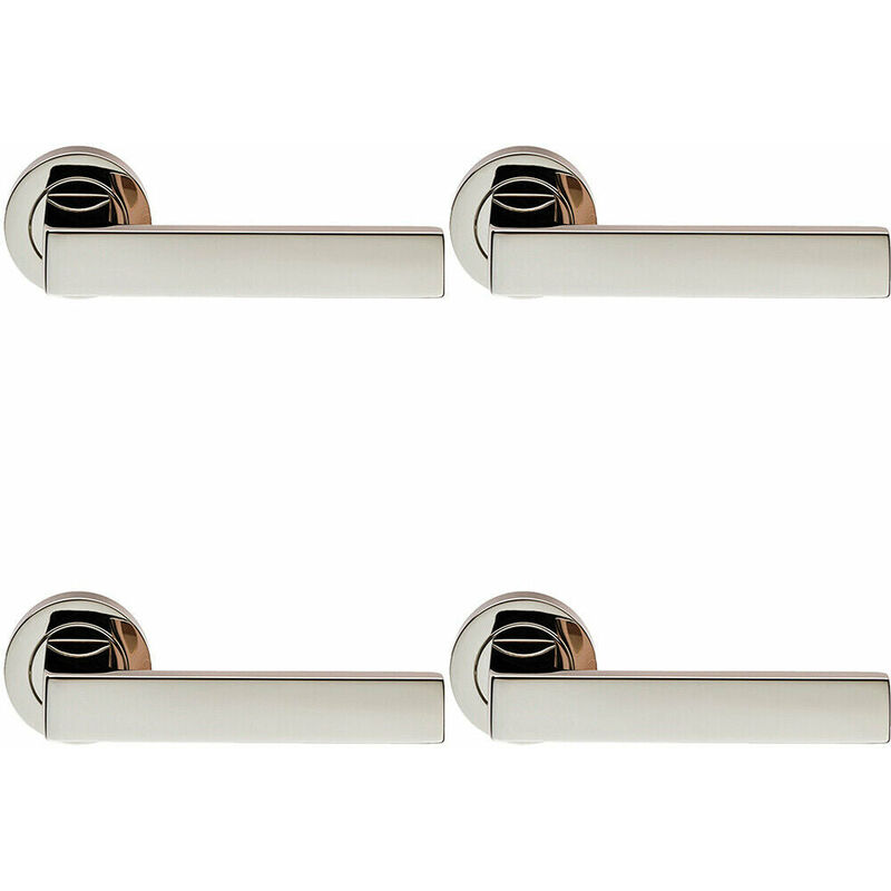 Loops - 4x pair Straight Square Handle on Round Rose Concealed Fix Polished Nickel