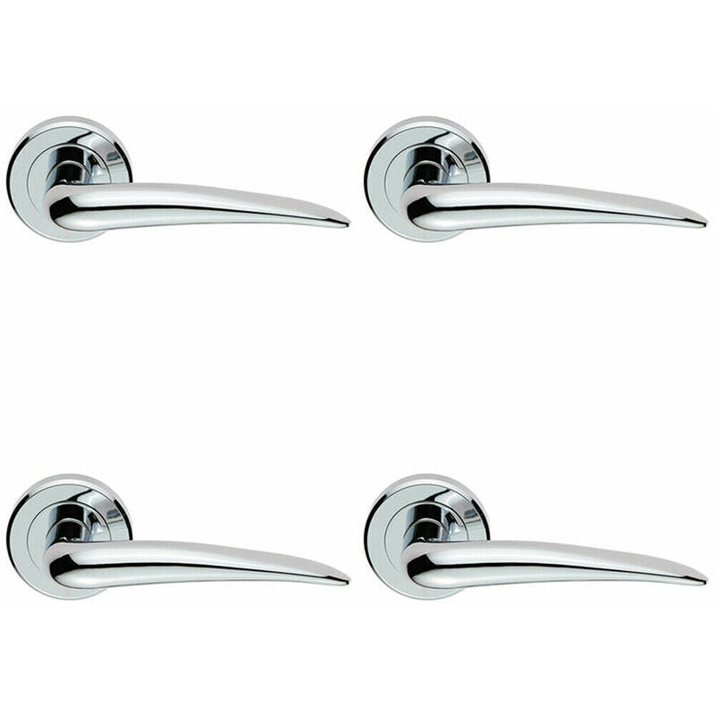 4x pair Straight Tapered Handle on Round Rose Concealed Fix Polished Chrome