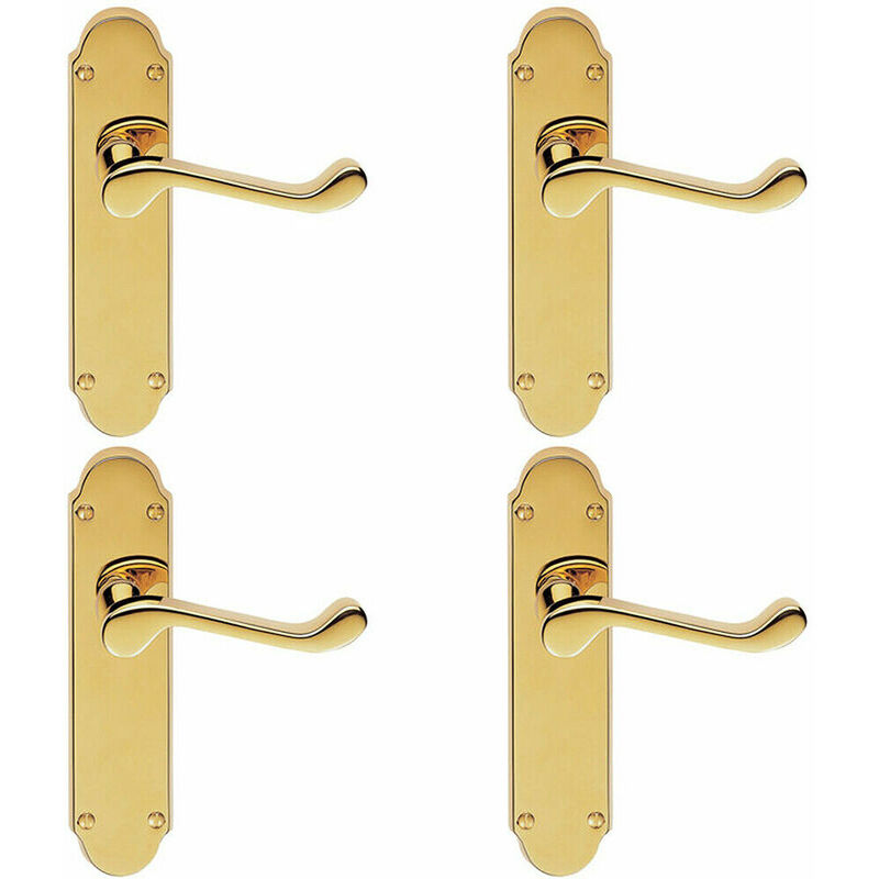 4x pair Victorian Upturned Handle on Latch Backplate 170 x 42mm Stainless Brass