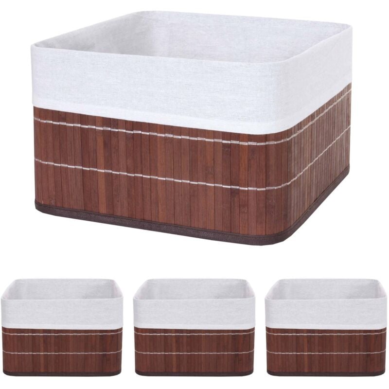 4x panier de rangement HHG-223, boîte de rangement, caisson de triage, bambou, marron