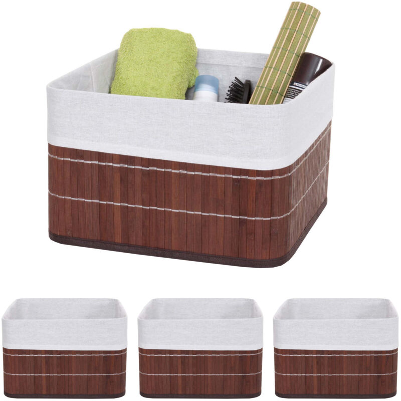 4x panier de rangement HWC-C21, boîte de rangement, caisson de triage, bambou, marron