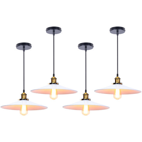 4X Pendant Light with Lamp Shade, Vintage Metal Hanging Ceiling Lamp, Retro Minimalist Chandelier for Kitchen Island Restaurant (White/Ø36cm)