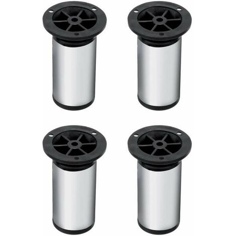 4x Pied de meuble 100mm ajustable ±25mm base ronde Ø50mm en acier finition chrome brillant Meuble TV Canapé Buffet Armoire Table Lit Bureau Bricolage