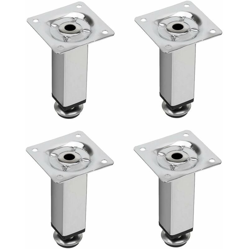 Cyclingcolors - 4x Pied de meuble ajustable base carrée 25 x 25mm en acier finition chromée Meuble tv Canapé Buffet Armoire Table Lit Bureau