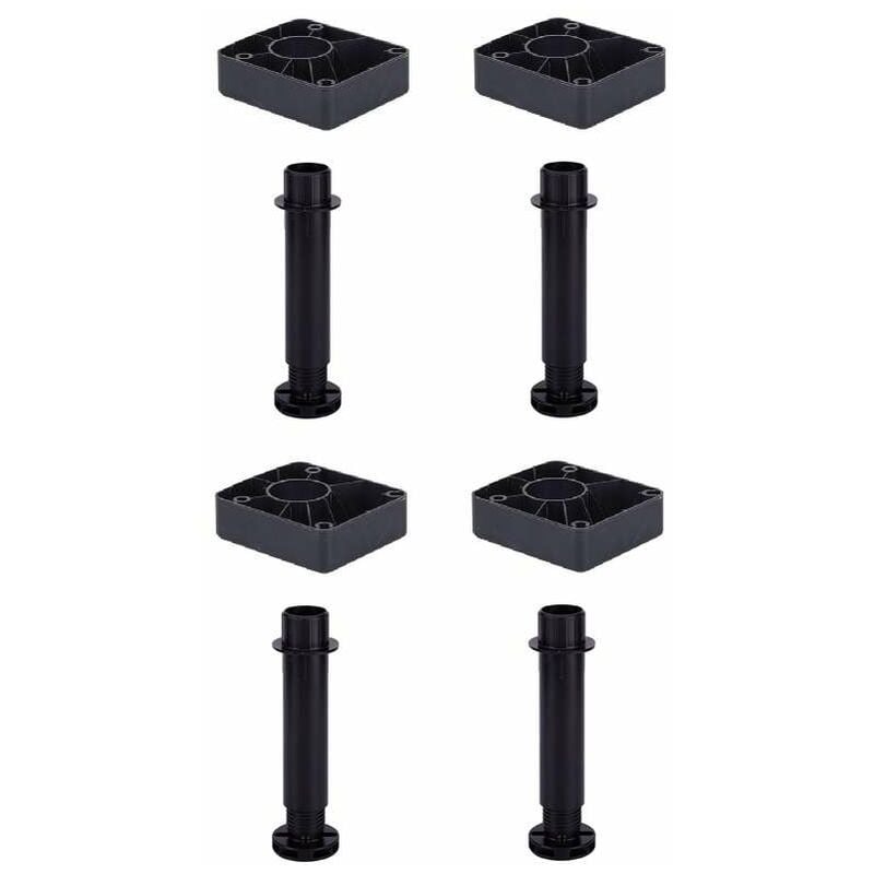 Cyclingcolors - 4x Pied de meuble complet 190 mm réglable ± 96mm avec base en plastique noir rond Vérin Plinthe Cuisine Salle de bain Base Socle