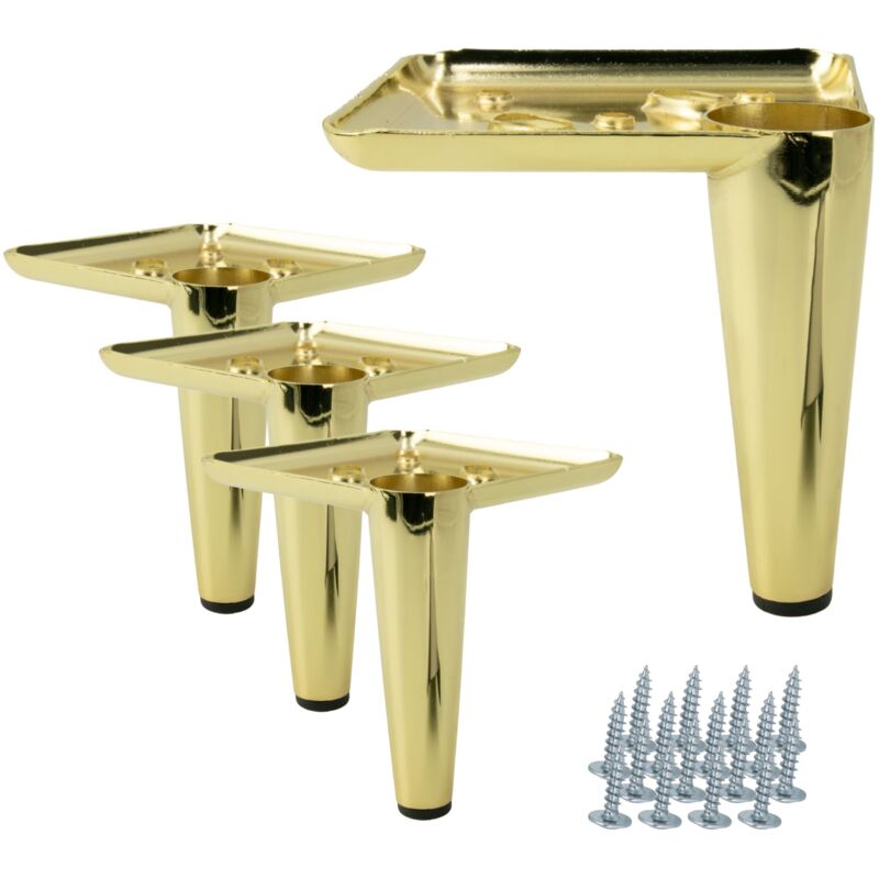 4x Pied de meuble Pin doré clair chromé hauteur 10 cm