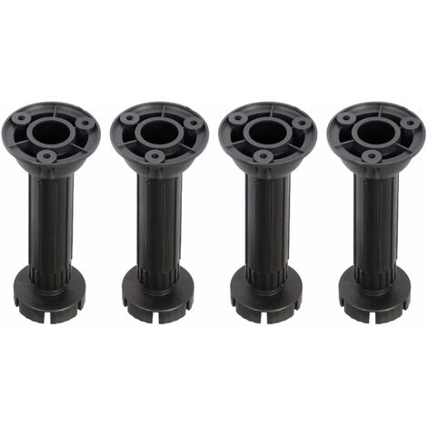 4x pied de meuble réglable complet vérin hauteur H = 150mm rond plastique plinthe cuisine salle de bain base socle support