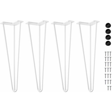 4x Pied de table en épingle à cheveux 420mm triple fil Ø 10mm à visser Table basse Chevet Banc Chaise Bureau Planche Bois Filaire Salon DIY, en métal blanc