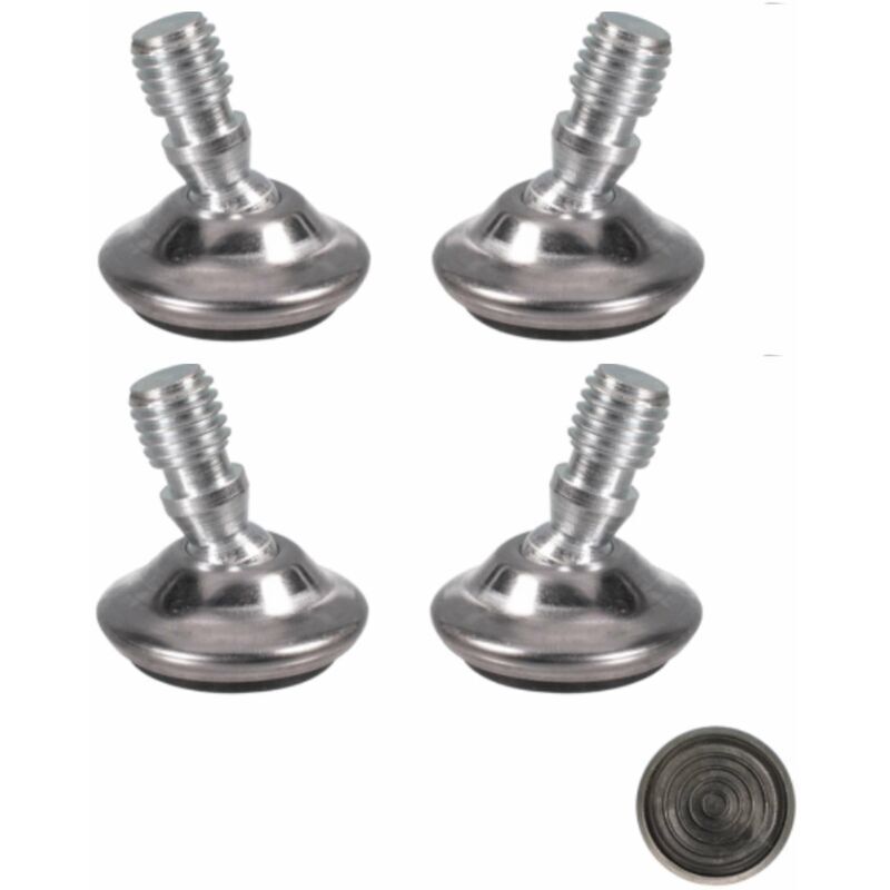 4x Pied vérin vis articulé avec rotule en acier et patin plastique réglable ajustable orientable Meuble Table Chaise Goujon Pivotant Plateau, M8 x 10
