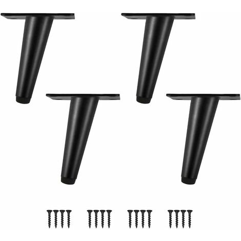 4x Pieds - 10cm de Meubles de Cône Obliques Pieds de Support Noirs en Fer pour Armoires Tiroirs Tables et Lit