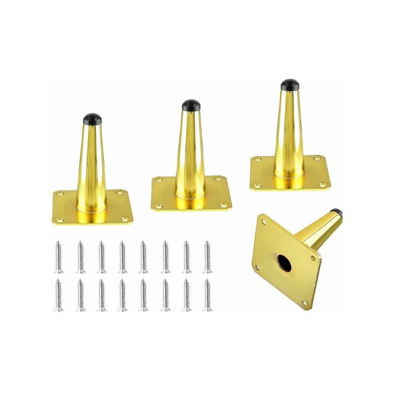 4x Pieds de Meuble Doré - 10cm Coniques Pieds de Support en Fer pour Armoire Table Lit