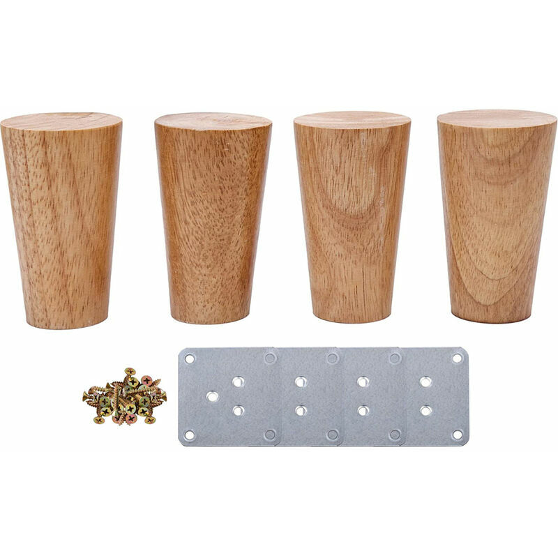Lucky-88 - 4x Pieds de Meubles 10cm en Bois Massif Pieds pour Table Lit Armoire avec Plaques de Montage et Vis