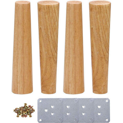4x Pieds de Meubles 15cm en Bois Massif Pieds pour Table Lit Armoire avec Plaques de Montage et Vis