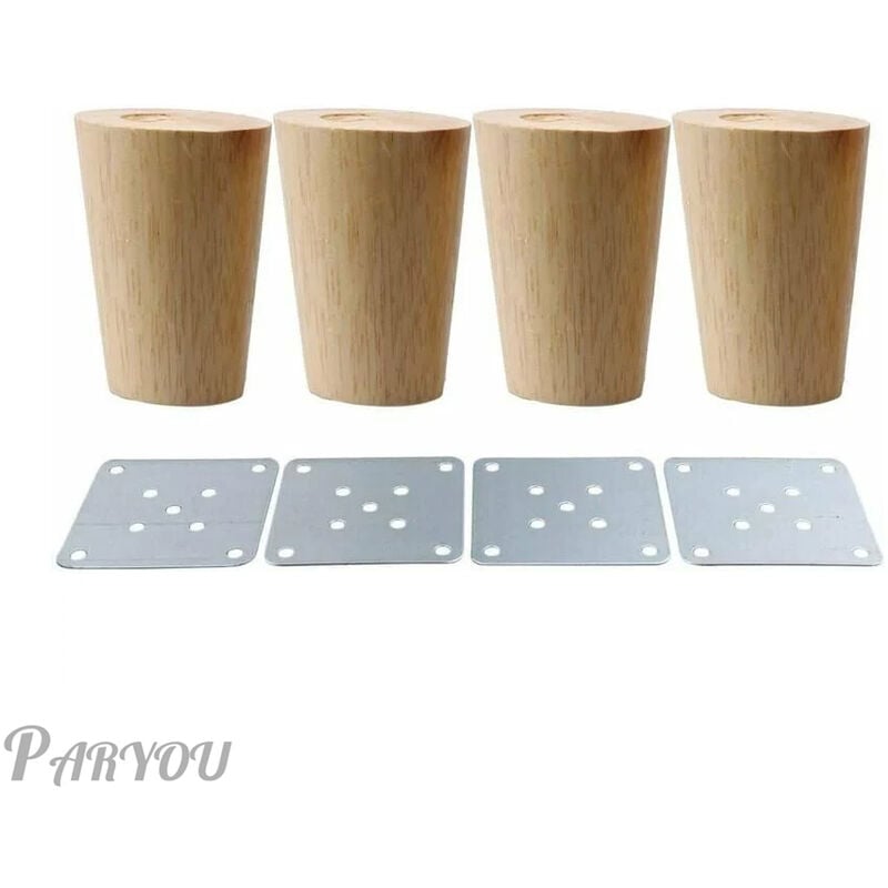 Costjj - 4x Pieds de Meubles 5cm en Bois Massif avec Plaque de Montage et Vis pour Canapé, tv, Lit, Table à Manger - 5cm